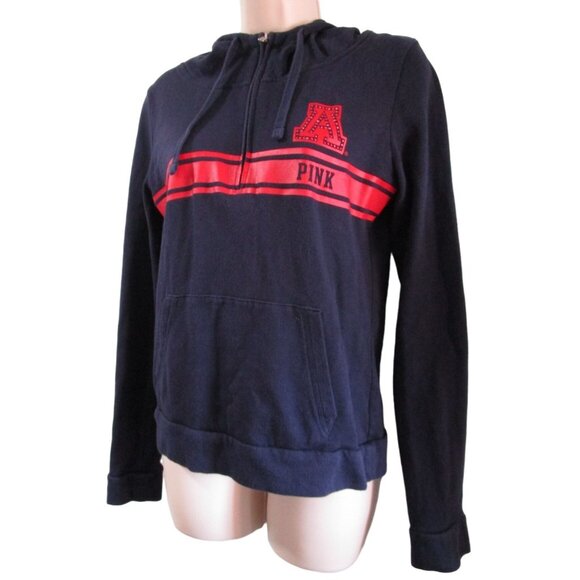 U of A Rhinestone Victorias Secret PINK Navy Red Hoodie Sweatshirt 5th Ocean Sm - Picture 1 of 13